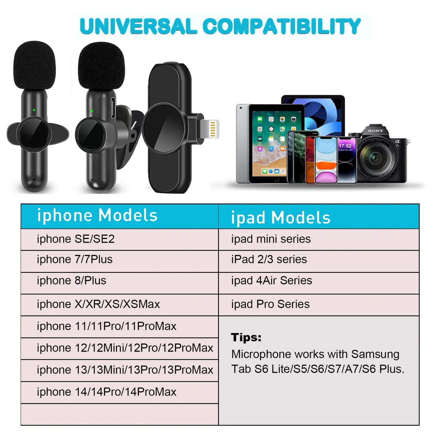 2.4G Wireless Lavalier Microphone Noise Cancelling Audio Video Recording for Iphone/Ipad/Android/Xiaomi/Samsung Live Game Mic