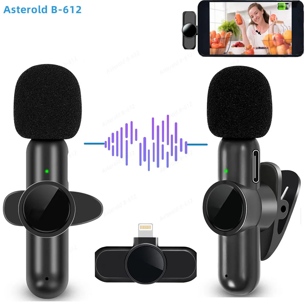 2.4G Wireless Lavalier Microphone Noise Cancelling Audio Video Recording for Iphone/Ipad/Android/Xiaomi/Samsung Live Game Mic
