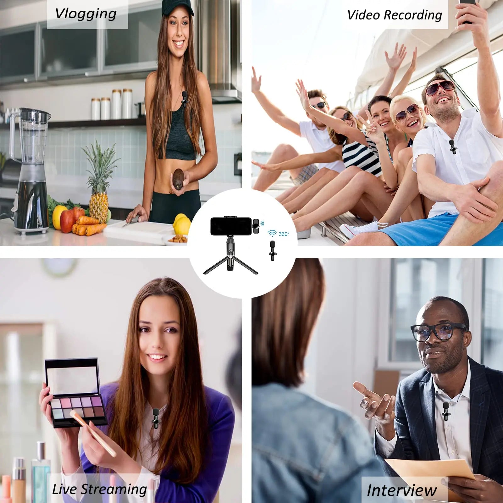 2.4G Wireless Lavalier Microphone Noise Cancelling Audio Video Recording for Iphone/Ipad/Android/Xiaomi/Samsung Live Game Mic