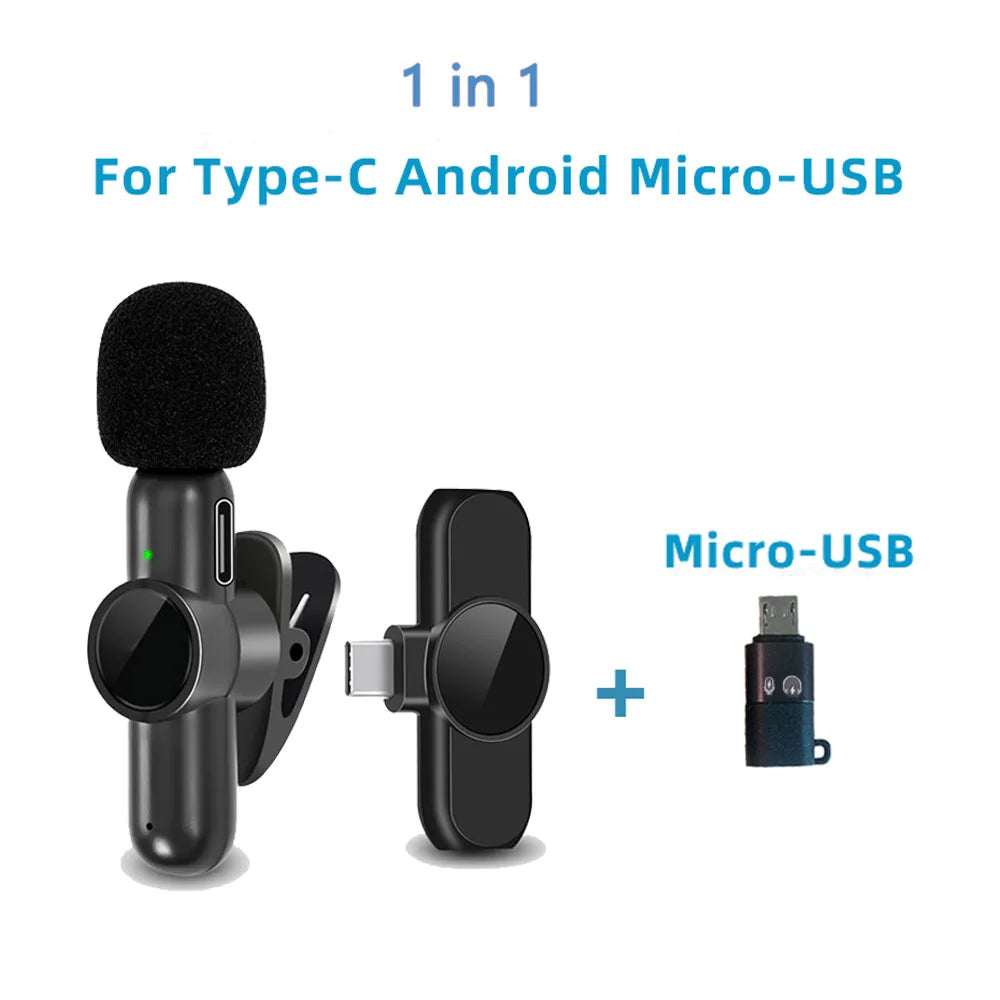 2.4G Wireless Lavalier Microphone Noise Cancelling Audio Video Recording for Iphone/Ipad/Android/Xiaomi/Samsung Live Game Mic
