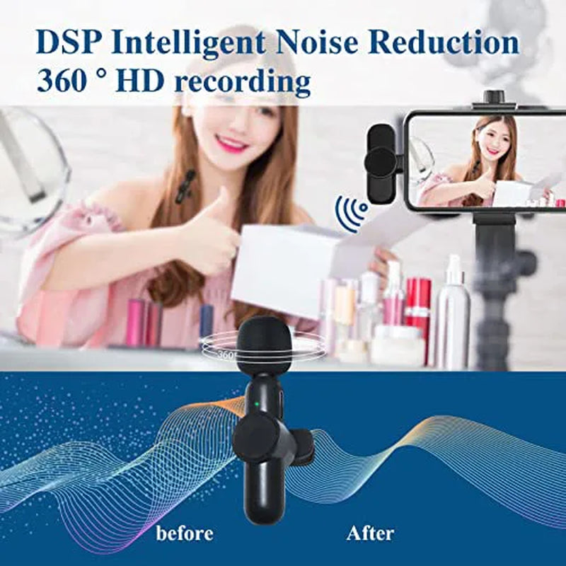 2.4G Wireless Lavalier Microphone Noise Cancelling Audio Video Recording for Iphone/Ipad/Android/Xiaomi/Samsung Live Game Mic
