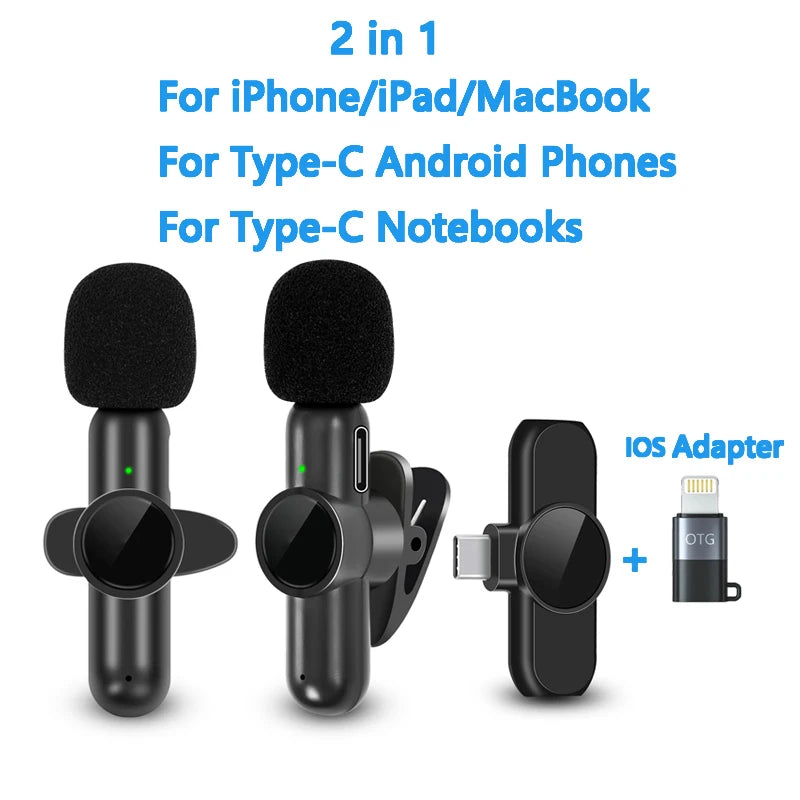 2.4G Wireless Lavalier Microphone Noise Cancelling Audio Video Recording for Iphone/Ipad/Android/Xiaomi/Samsung Live Game Mic