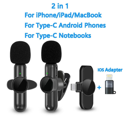 2.4G Wireless Lavalier Microphone Noise Cancelling Audio Video Recording for Iphone/Ipad/Android/Xiaomi/Samsung Live Game Mic