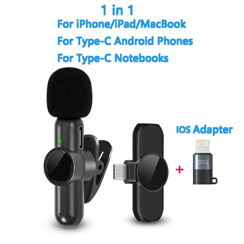 2.4G Wireless Lavalier Microphone Noise Cancelling Audio Video Recording for Iphone/Ipad/Android/Xiaomi/Samsung Live Game Mic