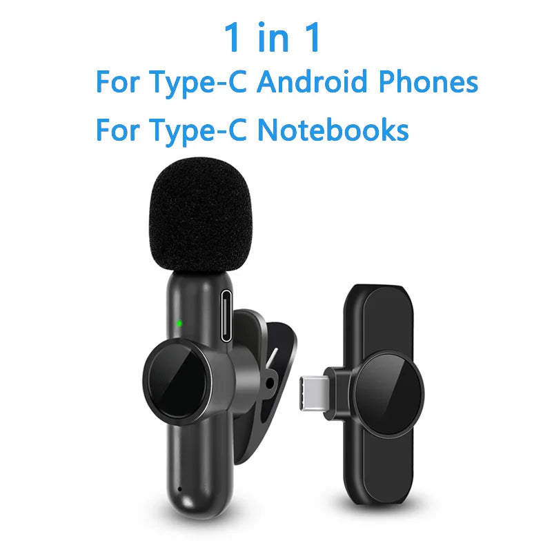 2.4G Wireless Lavalier Microphone Noise Cancelling Audio Video Recording for Iphone/Ipad/Android/Xiaomi/Samsung Live Game Mic