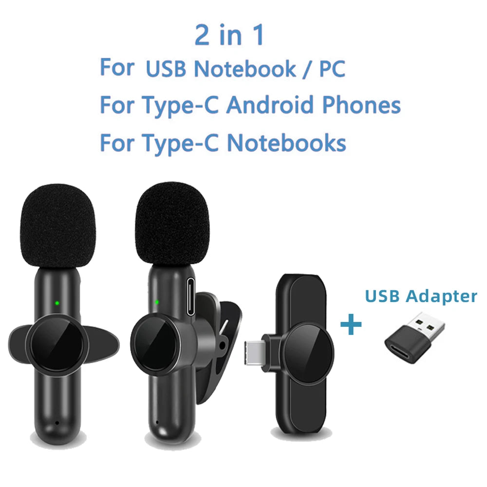 2.4G Wireless Lavalier Microphone Noise Cancelling Audio Video Recording for Iphone/Ipad/Android/Xiaomi/Samsung Live Game Mic