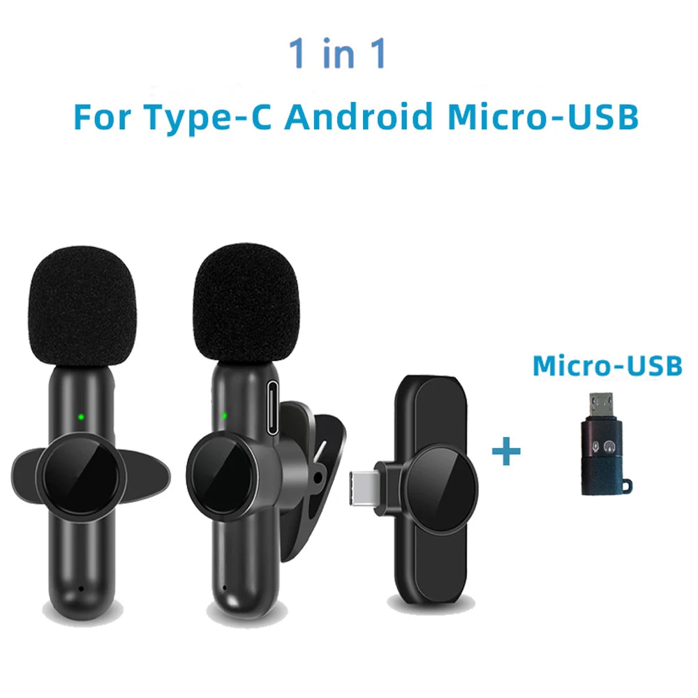 2.4G Wireless Lavalier Microphone Noise Cancelling Audio Video Recording for Iphone/Ipad/Android/Xiaomi/Samsung Live Game Mic