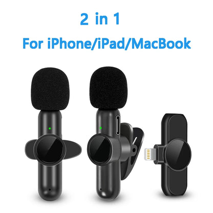 2.4G Wireless Lavalier Microphone Noise Cancelling Audio Video Recording for Iphone/Ipad/Android/Xiaomi/Samsung Live Game Mic